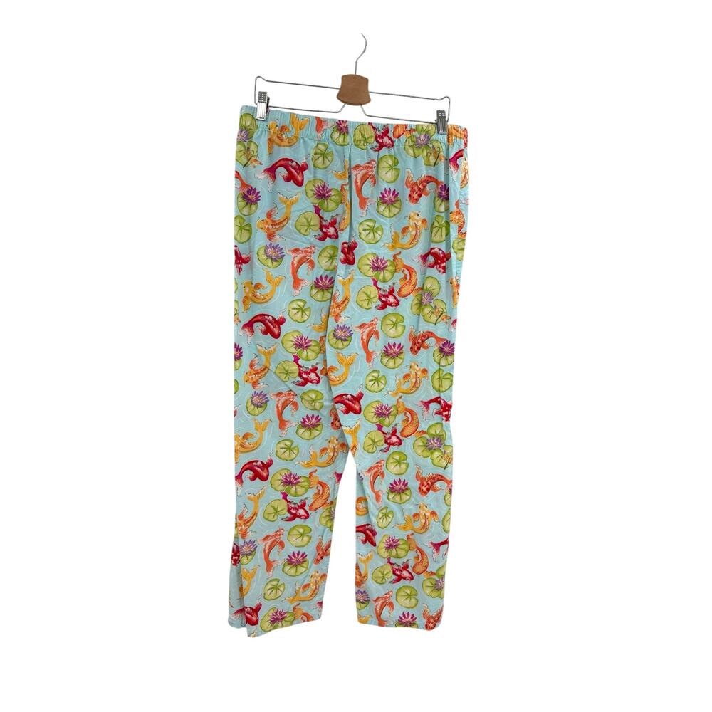 Nick & Nora Koi Fish Water Lily Pajama Lounge Pants Blue 100% Cotton Women's L - Picture 5 of 9